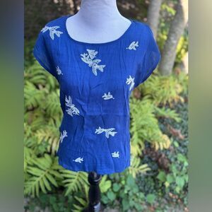 THML Royal Blue Blouse with White Embroidery